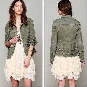 Free People olive green Military ruffle jacket